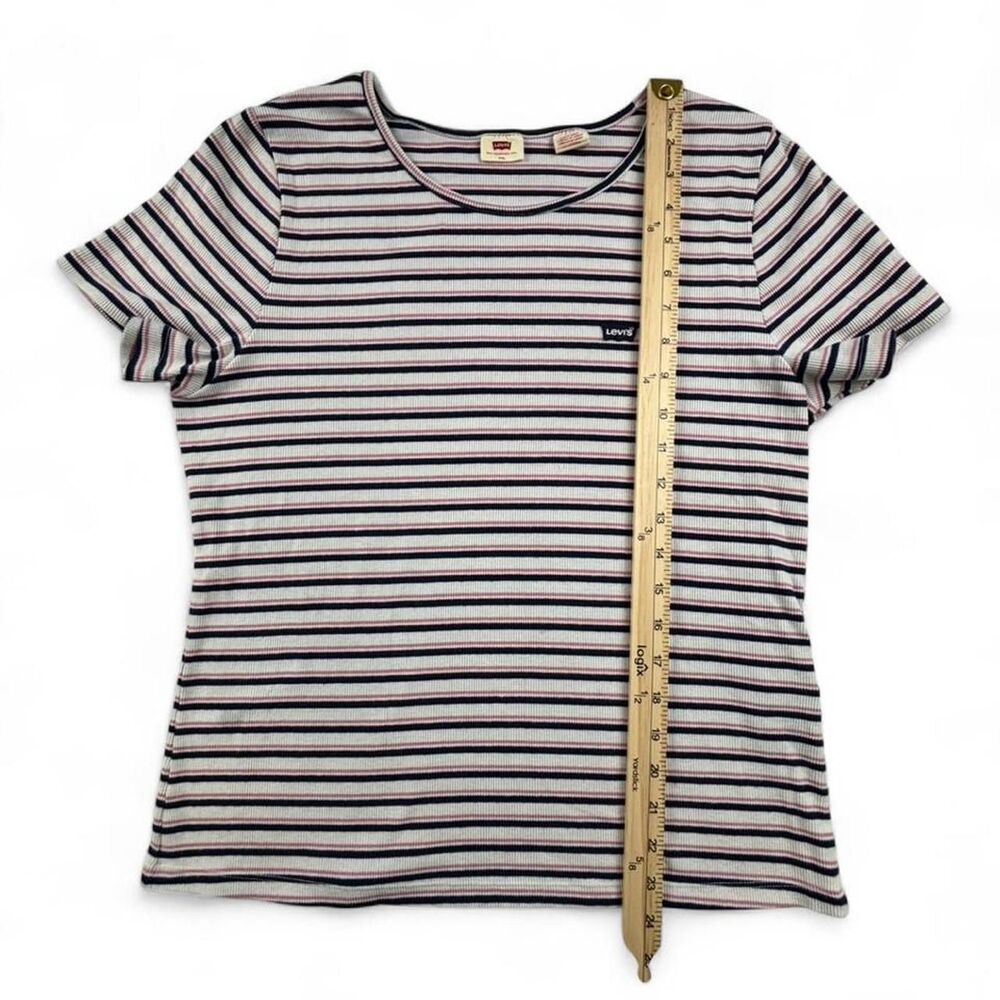 Levi’s Pink Striped Baby Tee Womens XXL Y2K Fitted T-Shirt Skater Aesthetic - Picture 5 of 7